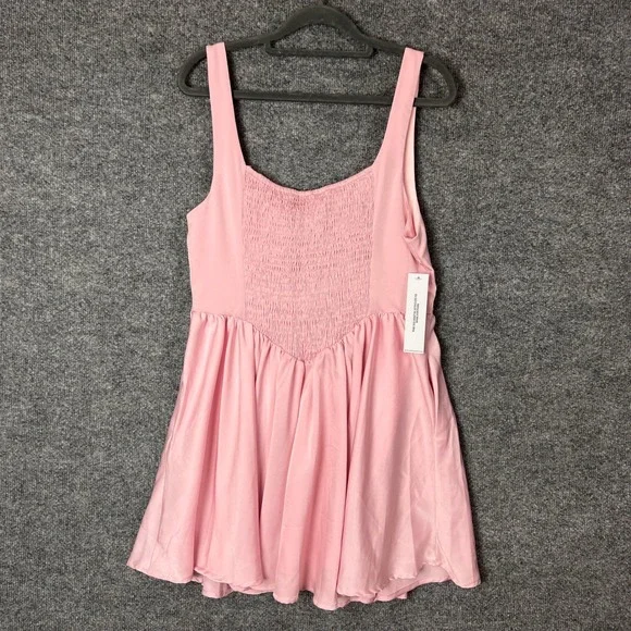 NEW Princess Polly Straplie Mini Dress Pink Satin‎ Smocked Bust Square Neck 10 - Picture 3 of 11